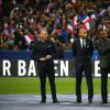 Zinédine Zidane, Thierry Henry, Marcel Desailly, Patrick Vieira lors de l'hommage rendus aux Bleus "centenaires", avant la rencontre France-Brésil au Stade de France à Saint-Denis, ke 26 mars 2015