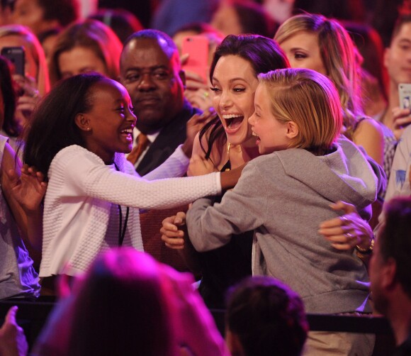 Zahara Marley Jolie-Pitt, Angelina Jolie and Shiloh Nouvel Jolie-Pitt in the audience at the 28th Annual Nickelodeon Kids Choice Awards at the Forum on March 28, 2015 in Inglewood, Los Angeles, CA, USA. Photo by Frank Micelotta/PictureGroup/ABACAPRESS.COM29/03/2015 - Los Angeles