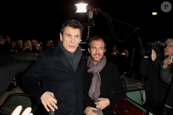 Marc Lavoine et Calogero lors de l'enregistrement de l'émission "Champs Elysées" au studio Gabriel à Paris le 7 février 2013