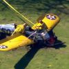 Vue aérienne après l'accident d'avion d'Harrison Ford sur un parcours de golf à Venice, dans la banlieue de Los Angeles, le 5 mars 2015. Les secours interviennent rapidement.