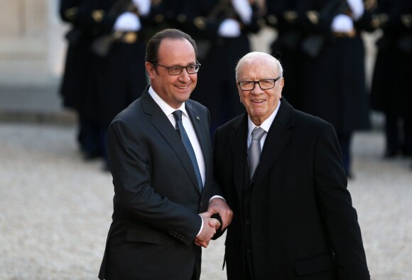François Hollande et Béji Caïd Essebsi - Dîner d'Etat au Palais de l'Elysée en l'honneur du président tunisien Beji Caid Essebsi à Paris le 7 avril 2015.