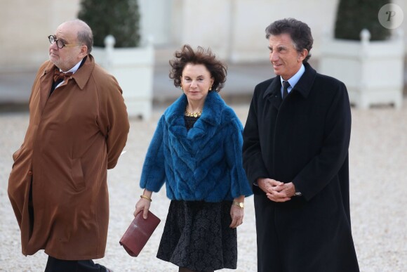 Serge Moati, Monique et Jack Lang - Dîner d'Etat au Palais de l'Elysée en l'honneur du président tunisien Beji Caid Essebsi à Paris le 7 avril 2015.
