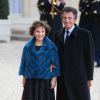 Jack Lang et sa femme Monique - Dîner d'Etat au Palais de l'Elysée en l'honneur du président tunisien Beji Caïd Essebsi à Paris le 7 avril 2015.