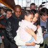 Kim Kardashian, Kanye West et leur fille North arrivent à l'aéroport LAX à Los Angeles. Ils se rendent à Erevan, en Arménie. Le 7 avril 2015.