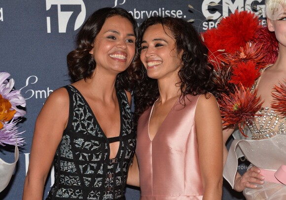 Aïda Touihri et Laurence Roustandjee - Photocall de la remise des trophées lors de la 10ème cérémonie des Globes de Cristal au Lido à Paris, le 13 avril 2015.