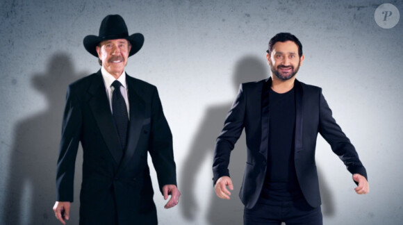 Chuck Norris et Cyril Hanouna dans une publicité pour Les Pieds dans le plat, émission de radio diffusée sur Europe 1.