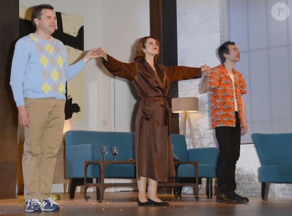 Guillaume de Tonquédec, Lysiane Meis et Eric Elmosnino - 200e de la pièce "Un dîner d'adieu" au théâtre Édouard VII à Paris le 14 avril 2015.