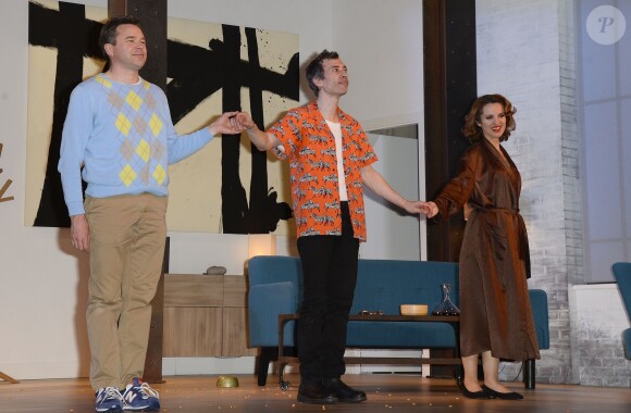 Guillaume de Tonquédec, Lysiane Meis et Eric Elmosnino - 200e de la pièce "Un dîner d'adieu" au théâtre Édouard VII à Paris le 14 avril 2015.
