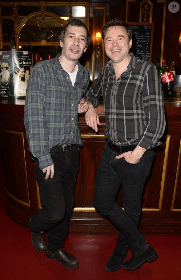 Eric Elmosnino et Guillaume de Tonquédec - 200e de la pièce "Un dîner d'adieu" au théâtre Édouard VII à Paris le 14 avril 2015.