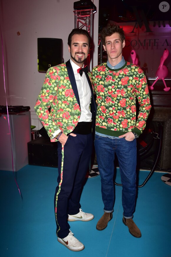 Arthur de Soultrait (fondateur de la marque Vicomte A.) et Jean-Baptiste Maunier - Soirée des 10 ans de la marque Vicomte A. à Paris le 10 avril 2015.