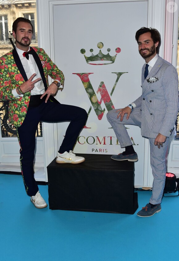 Arthur de Soultrait (fondateur de la marque Vicomte A.) et son associé - Soirée des 10 ans de la marque Vicomte A. à Paris le 10 avril 2015