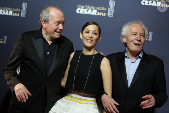 Marion Cottilard entourée de Luc et Jean-Pierre Dardenne - Photocall de la 40e cérémonie des César au théâtre du Châtelet à Paris le 20 février 2015.