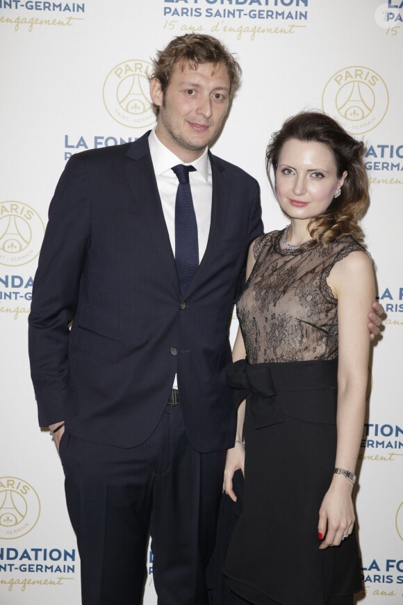 Exclusif - Amaury Leveaux et sa ravissante compagne Elizaveta, enceinte - Soirée de gala de la Fondation Paris Saint-Germain qui fête ses 15 ans au Pavillon Gabriel à Paris le 27 janvier 2015.