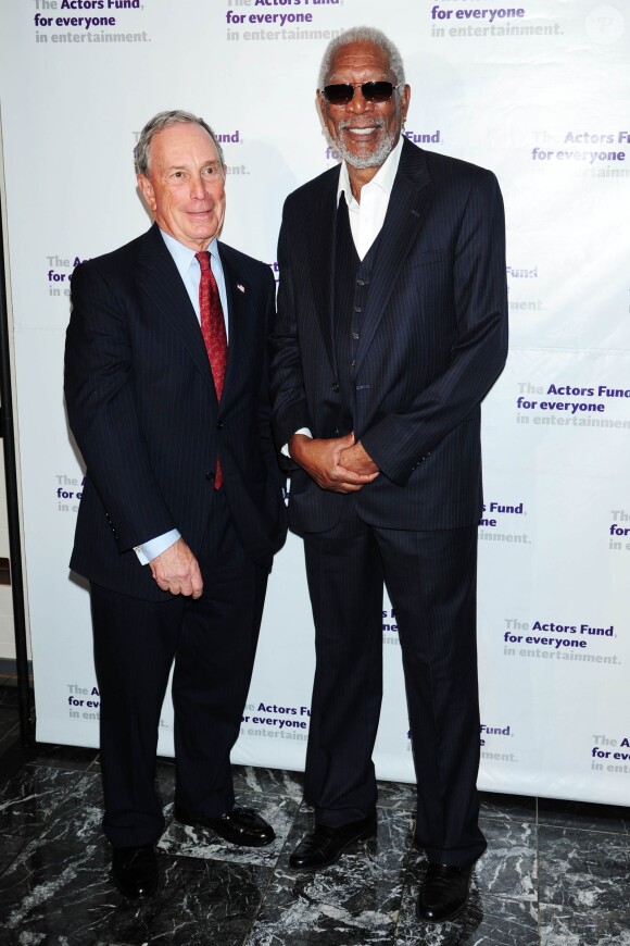 Michael Bloomberg et Morgan Freeman lors du "Actors Fund Annual Gala" à New York le 11 mai 2015