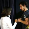 Andy Murray et Amélie Mauresmo lors du 3ème jour du tournoi de tennis BNP Paribas Masters 2014 au palais omnisports de Paris-Bercy à Paris, le 29 octobre 2014.
