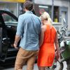 Former 'Beverly Hills, 90210' star Jennie Garth was spotted out and about in the Big Apple with her younger fiancee David Abrams on Tuesday morning, looking lovely in a bright orange mini dress in New York City, NY, USA on May 05, 2015. The blonde beauty seems to be doing just fine since her split from actor Peter Facinelli, as it appears both parties have moved on to younger, hotter partners. Photo by GSI/ABACAPRESS.COM06/05/2015 - New York City