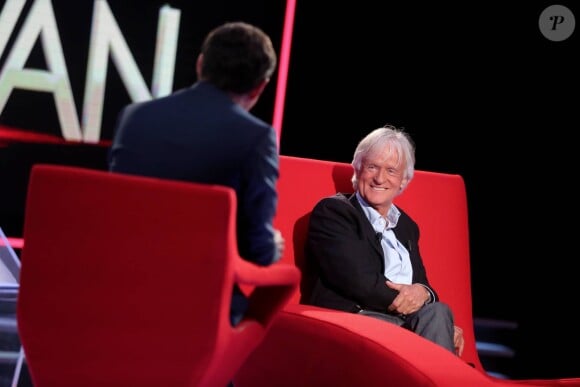 Exclusif - Marc-Olivier Fogiel et Dave, lors de l'enregistrement de l'émission Le Divan, le 4 mai 2015 (diffusée le 19 mai 2015, sur France 3).