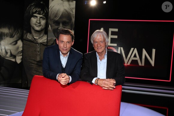 Exclusif - Marc-Olivier Fogiel et Dave, lors de l'enregistrement de l'émission Le Divan, le 4 mai 2015 (diffusée le 19 mai 2015, sur France 3).