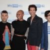 Fedez, Skin (Skunk Anansie), Mika , Elio (Elio e Le Storie Tese) à la conférence de presse " Italia's Got talent " à Milan en Italie, le 15 mai 2015