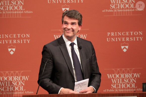 Arnaud Montebourg donne une conférence à l'Université de Princeton dans l'Etat du New Jersey le 23 février 2015.