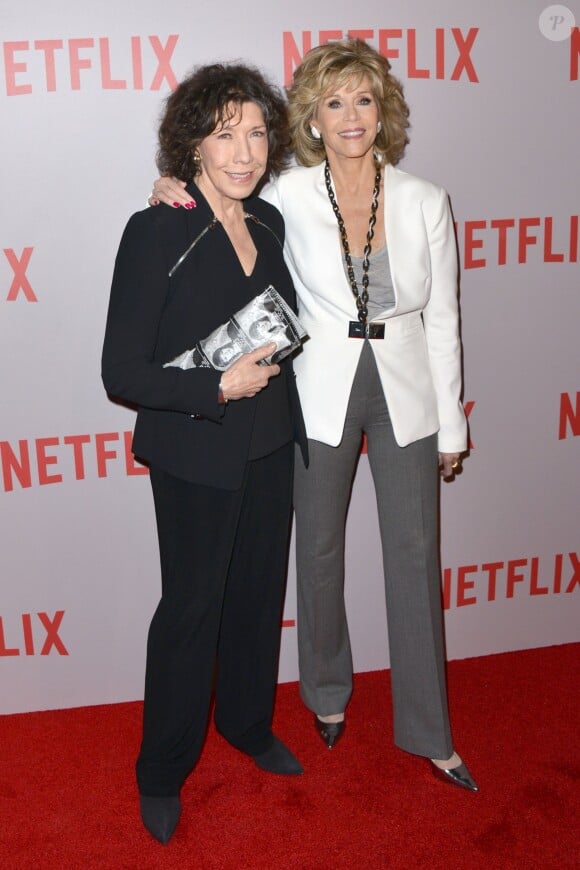 Jane Fonda et Lily Tomlin à la projection spéciale de leur série "Grace and Frankie" organisée par Netflix à Los Angeles, le 26 mai 2015. 