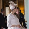La princesse Madeleine de Suède, enceinte, lors de la réception après la cérémonie de publication des bans du mariage du prince Carl Philip et de Sofia Hellqvist en la chapelle royale à Stockholm le 17 mai 2015.