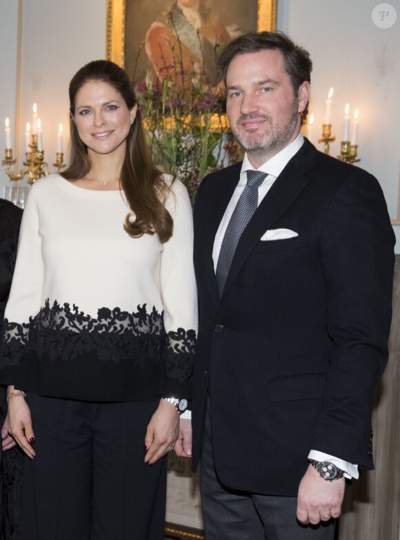 La princesse Madeleine de Suède, enceinte, et son mari Christopher O'Neill en visite à Gävle le 2 février 2015. Le couple, après un bref passage en Suède, va s'installer fin 2015 à Londres.