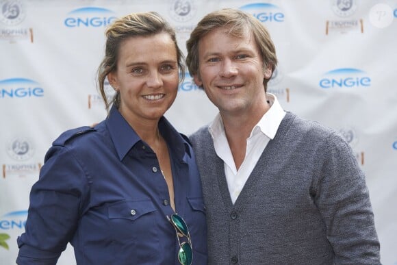 Laurent Romejko et Marine Vignes, lors du premier jour du 23e Trophée des personnalités Roland Garros, à Paris, le mardi 2 juin 2015.