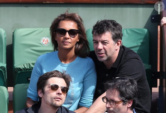 Les animateurs Karine Le Marchand et Stéphane Plaza - People dans les tribunes des Internationaux de France de tennis de Roland Garros à Paris. Le 1er juin 2015.