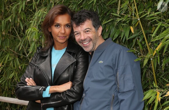 Les animateurs Karine Le Marchand et Stéphane Plaza - People au village des Internationaux de France de tennis de Roland Garros à Paris. Le 1er juin 2015.
