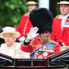 La reine Elizabeth II et le duc d'Edimbourg dans le landau Ascot le 13 juin 2015 à Londres lors de Trooping the Colour, la parade annuelle en l'honneur de l'anniversaire de la monarque.