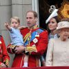 Le prince George de Cambridge, qui aura 2 ans le 22 juillet 2015, a assisté pour la première fois le 13 juin 2015 à la parade Trooping the Colour, à laquelle prenaient part ses parents Kate Middleton et le prince William, duc et duchesse de Cambridge.