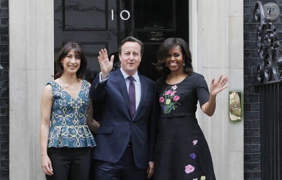 Samantha et David Cameron, Michelle Obama - La première dame des Etats-Unis a été reçue par le premier ministre britannique au 10 Downing Street à Londres, à l'occasion de son voyage en Europe. Le 16 juin 2015