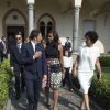 Michelle Obama et ses filles Malia et Sasha sont reçues par Matteo Renzi et sa femme Agnese Landini à Santa Maria delle Grazie où elles ont pu admirer "La Cène" le tableau de Léonard de Vinci à Milan le 17 juin 2015