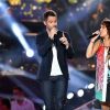 Exclusif - Emmanuel Moire et la chanteuse Zaz, dans les arènes de Nîmes à l'occasion de la spéciale Fête de la musique de l'émission La Chanson de l'année sur TF1, le samedi 20 juin 2015.