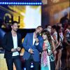 Exclusif - Emmanuel Moire, Nikos Aliagas et la chanteuse Zaz, dans les arènes de Nîmes à l'occasion de la spéciale Fête de la musique de l'émission La Chanson de l'année sur TF1, le samedi 20 juin 2015.