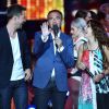 Exclusif - Emmanuel Moire, Nikos Aliagas et la chanteuse Zaz, dans les arènes de Nîmes à l'occasion de la spéciale Fête de la musique de l'émission La Chanson de l'année sur TF1, le samedi 20 juin 2015.