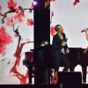 Exclusif - Le chanteur Calogero et Louane Emera, dans les arènes de Nîmes pendant les répétitions de la spéciale Fête de la musique de l'émission La Chanson de l'année sur TF1, le samedi 20 juin 2015.