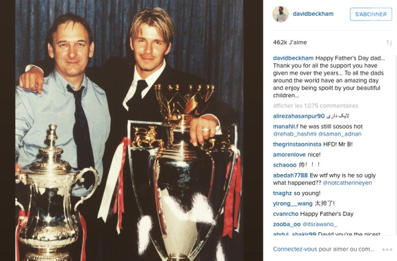 David Beckham poste une photo de son père et lui sur Instagram à l'occasion de la fête des pères le 21 juin 2015.