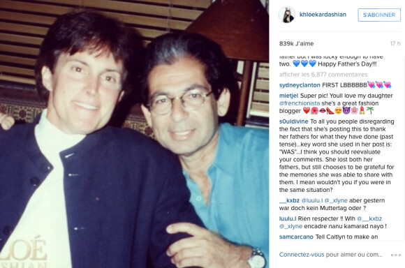 Khloé Kardashian poste une photo sur Instagram de son père décédé robert Kardashian et de son beau-père Caitlyn Jenner le 21 juin 2015 pour la fete des pères.