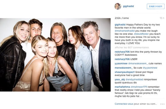 Gigi Hadid poste une photo d'elle avec ses frères et soeurs et avec son père sur Instagram le 21 juin 2015 pour la fete des pères.