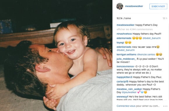 Meadow Walker poste une photo en hommage à son père décédé pour la fête des pères sur Instagram le 21 juin 2015.