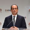Le président François Hollande donne une conference de presse commune avec le chef du gouvernement italien Matteo Renzi lors de leur visite à l'Exposition Universelle 2015 à Milan, le 21 juin 2015