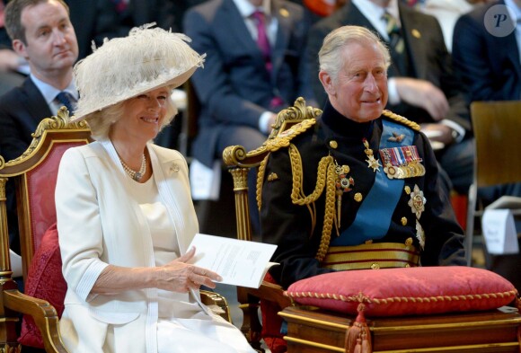 Le prince Charles, prince de Galles et Camilla Parker-Bowles, duchesse de Cornouailles - Messe de commémoration de la bataille de Waterloo à Londres le 18 juin 2015.