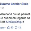 Guillaume de L'amour est dans le pré 2015 clashe la vie privée de Karine Le Marchand sur son compte Facebook. Juin 2015.