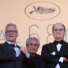 Thierry Frémaux, Claude Lelouch, Pierre Lescure - Montée des marches du film "La Loi du Marché" lors du 68e Festival International du Film de Cannes, à Cannes le 18 mai 2015.