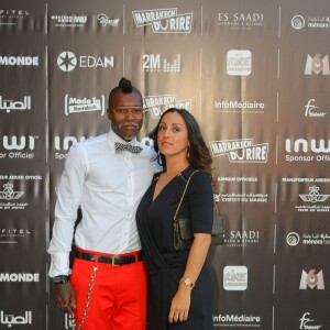 Djibril Cissé et sa compagne Marie-Cécile Lenzini lors de l'ouverture du Festival Marrakech du Rire 2015 le 13 juin 2015