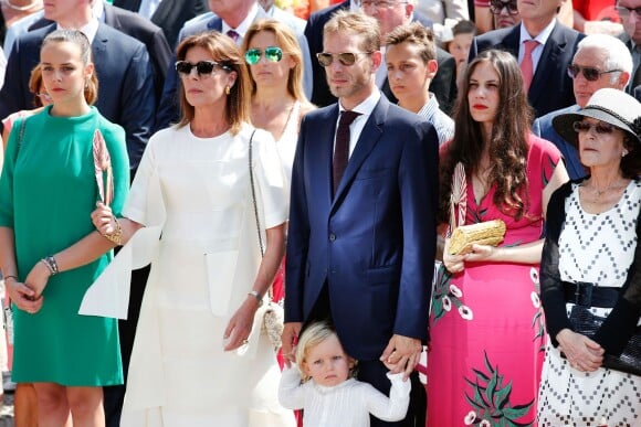Pauline Ducruet, la princesse Caroline de Hanovre, Sacha Casiraghi, Andrea Casiraghi, Tatiana Santo Domingo Casiraghi, Elisabeth-Anne de Massy sur la place du palais princier à Monaco samedi 11 juillet 2015 lors des célébrations des 10 ans de règne du prince Albert II.