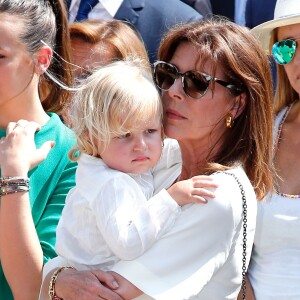 La princesse Caroline de Hanovre et son petit-fils Sacha Casiraghi sur la place du palais princier à Monaco samedi 11 juillet 2015 lors des célébrations des 10 ans de règne du prince Albert II.