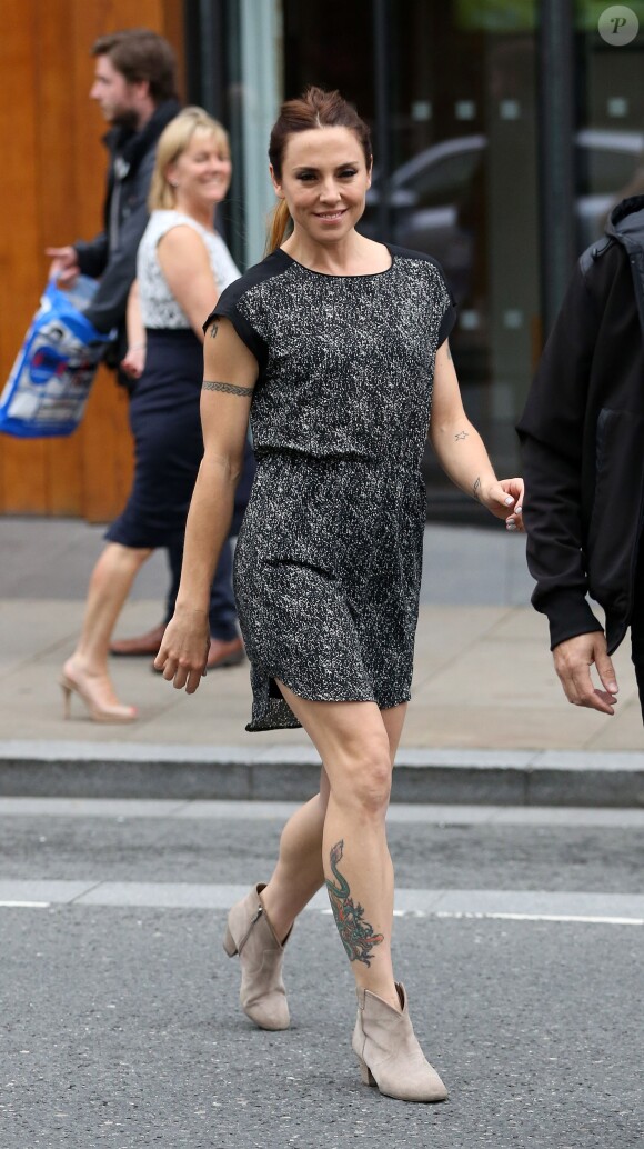 Mel.C (Melanie Chisholm) à la sortie de l'hôtel «Hope Street» à Liverpool, le 19 juillet 2014